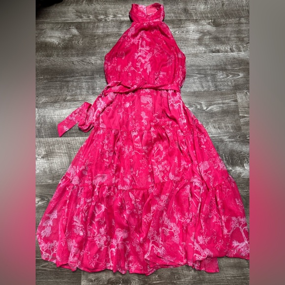 Lulu's Pink Halter Neck Midi Dress - Picture 2 of 9